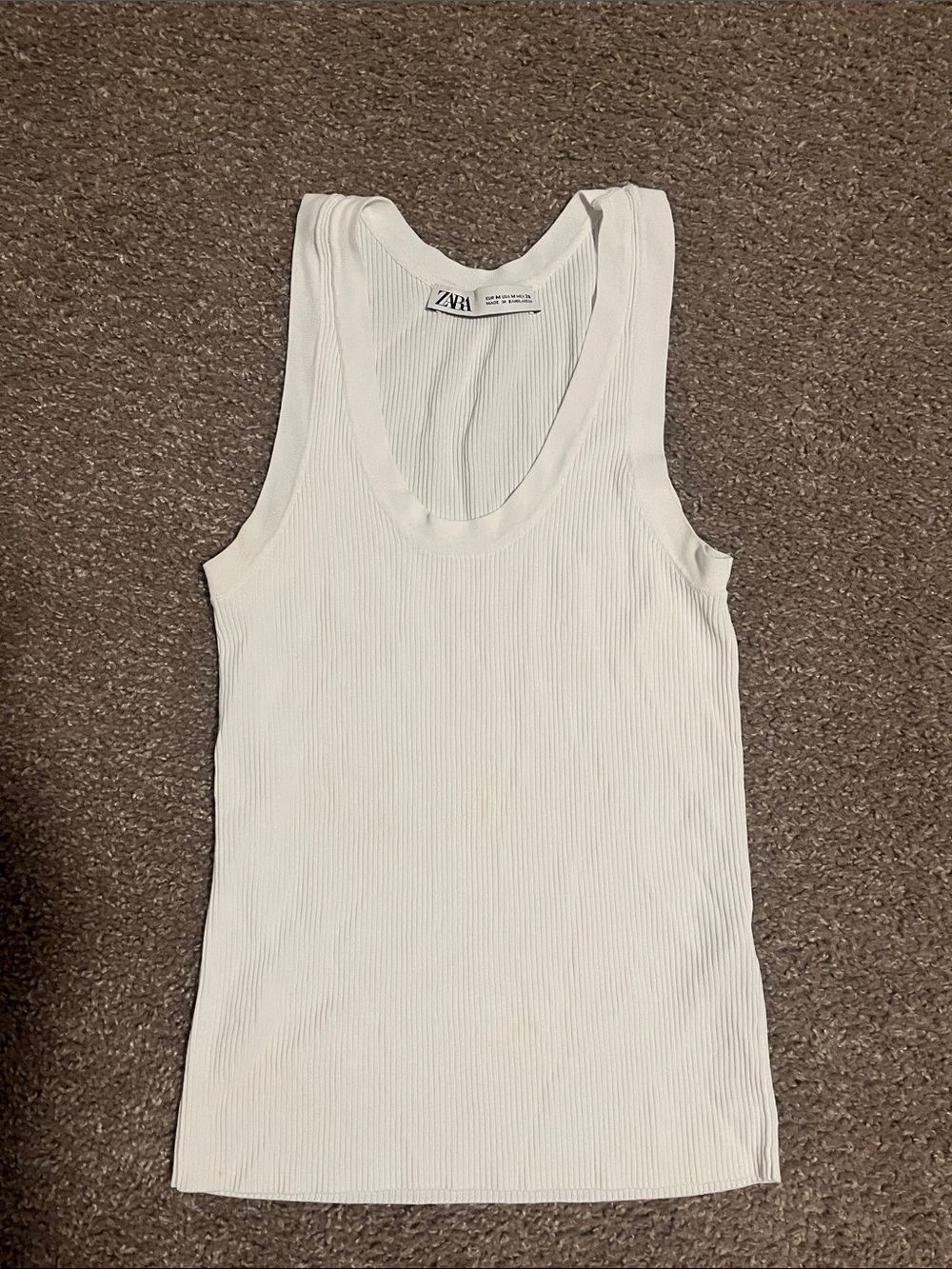 Zara Cream Ribbed Scoop Tank Top